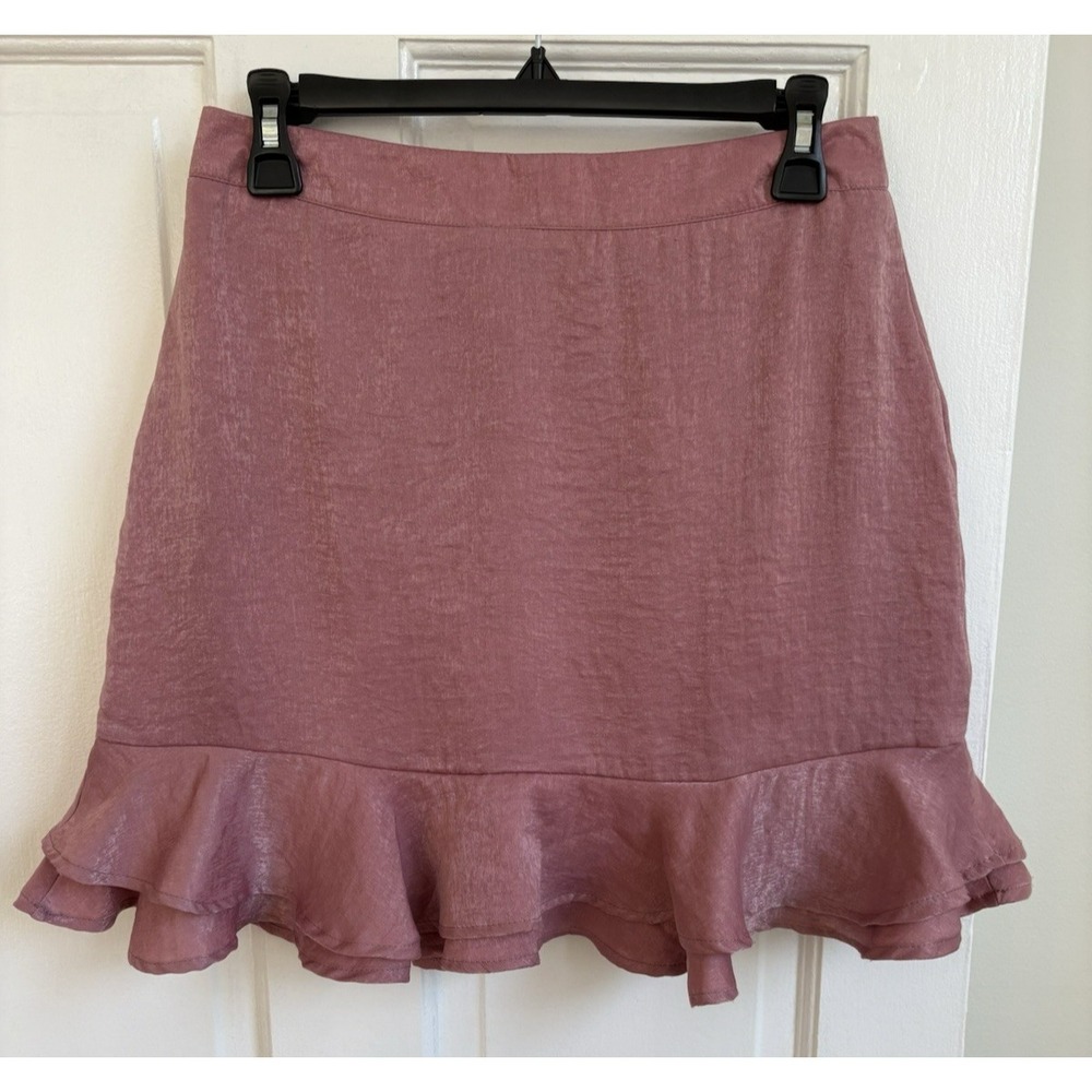 Dee Elly Mauve Pink Ruffle Hem Mini Skirt Textured Satin BLDW315-JYP Mens M